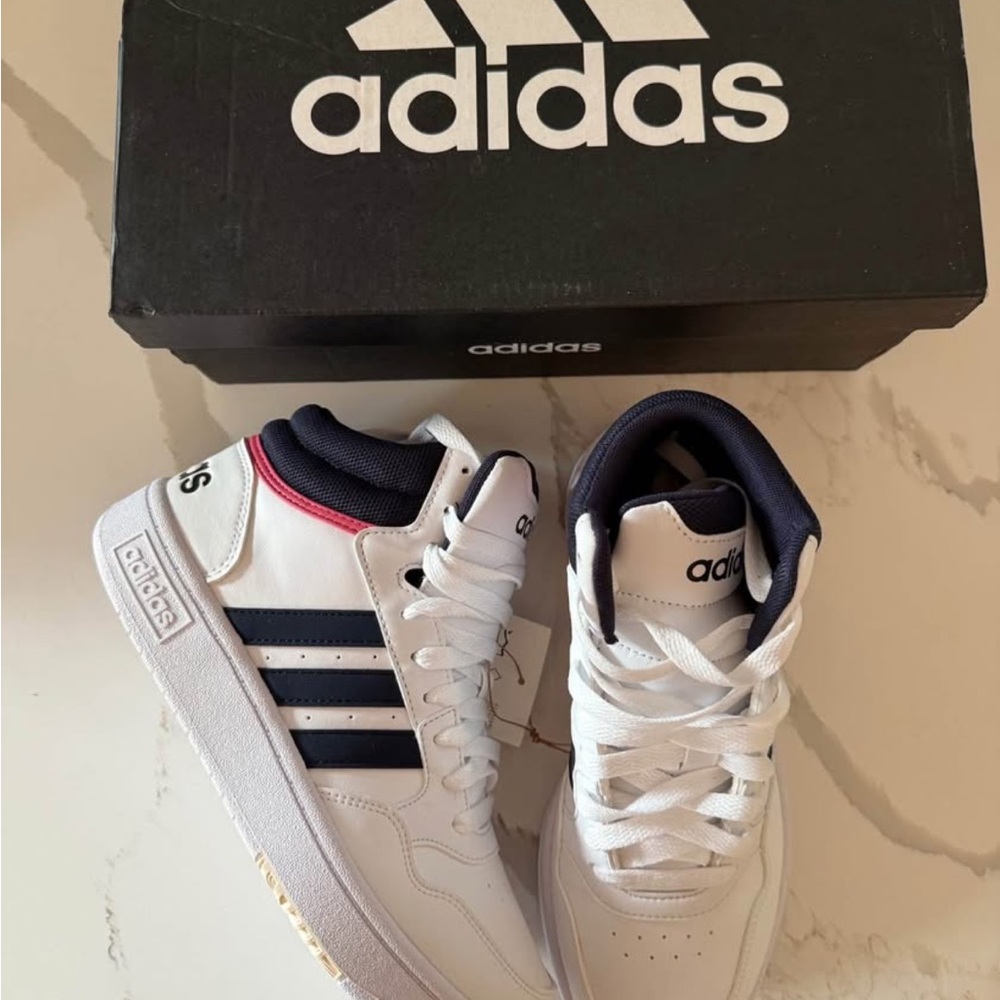 adidas Women’s White, Navy & Pink High-Top Sneakers